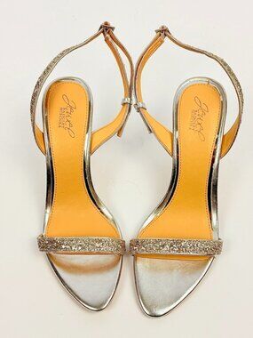 Jewel Badgley Mischka Silver Glitter 4" Stiletto Heels Sandals Size 9
